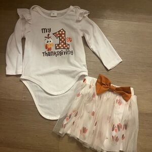 Baby Girls "My 1st Thanksgiving" White Bodysuit & Tulle Skirt Set